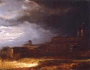 Carl Johan Fahlcrantz Prospect stamp Uppsala.Manskenslandskap oil painting